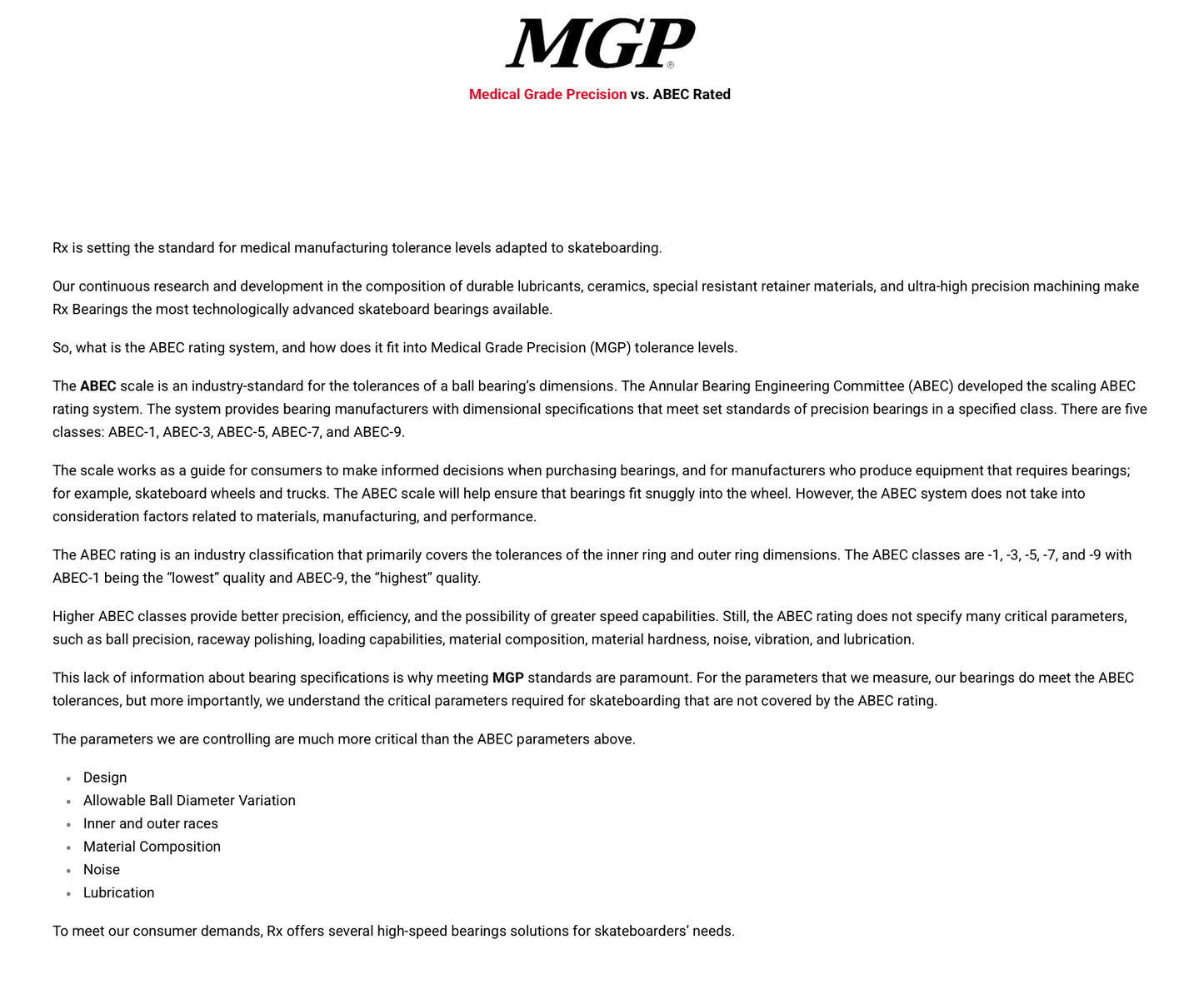 RX MGP 710 Bearings - Medical Grade Precision